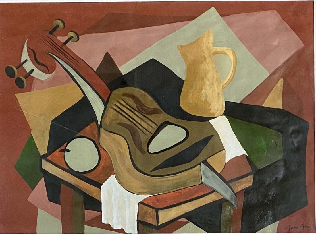 JUAN GRIS CUBIST ACRYLIC ON PAPER V$2,200: MINT CONDITION/MEASUREMENTS: The piece is 28 inches high and 40 inches wide/Juan Gris, was a Spanish painter born in Madrid who lived and worked in France most of his life. Closely connected to the in