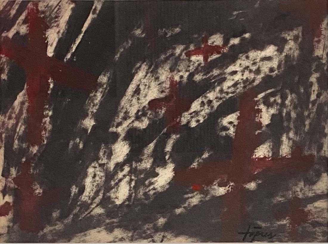 ANTONI TAPIES MIXED MEDIA ON PAPER V$4,000: MINT CONDITION/MEASUREMENTS: The composition is 10 inches high and 13 inches wide./Antoni TÃ pies i Puig, 1st Marquess of TÃ pies was a Spanish painter, sculptor and art theorist, who became one o