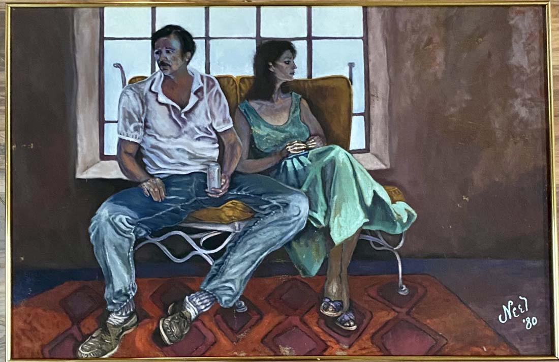 ALICE NEEL OIL ON CANVAS FIGURATIVE V$17,000: MINT CONDITION/MEASUREMENTS: The composition is 23 inches high and 35 inches wide/Alice Neel was an American visual artist, who was known for her portraits depicting friends, family, lovers, poets, ar