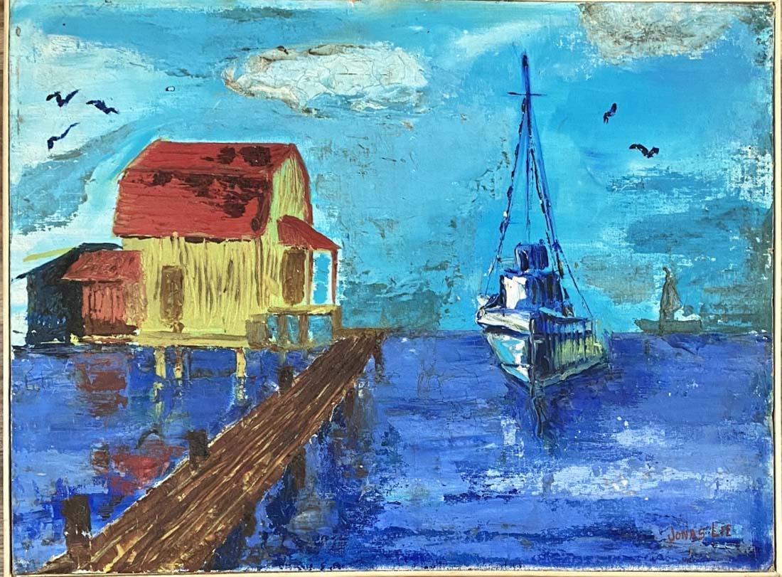 JONAS LIE POLYCHROAMTIC OIL ON CANVAS BOARD V$4,000: MINT CONDITION/MEASUREMENTS: The composition is 13 inches high and 19 inches wide./Jonas Lie was a Norwegian-born American painter and teacher. Lie is best known for his Expressionist paintings of the