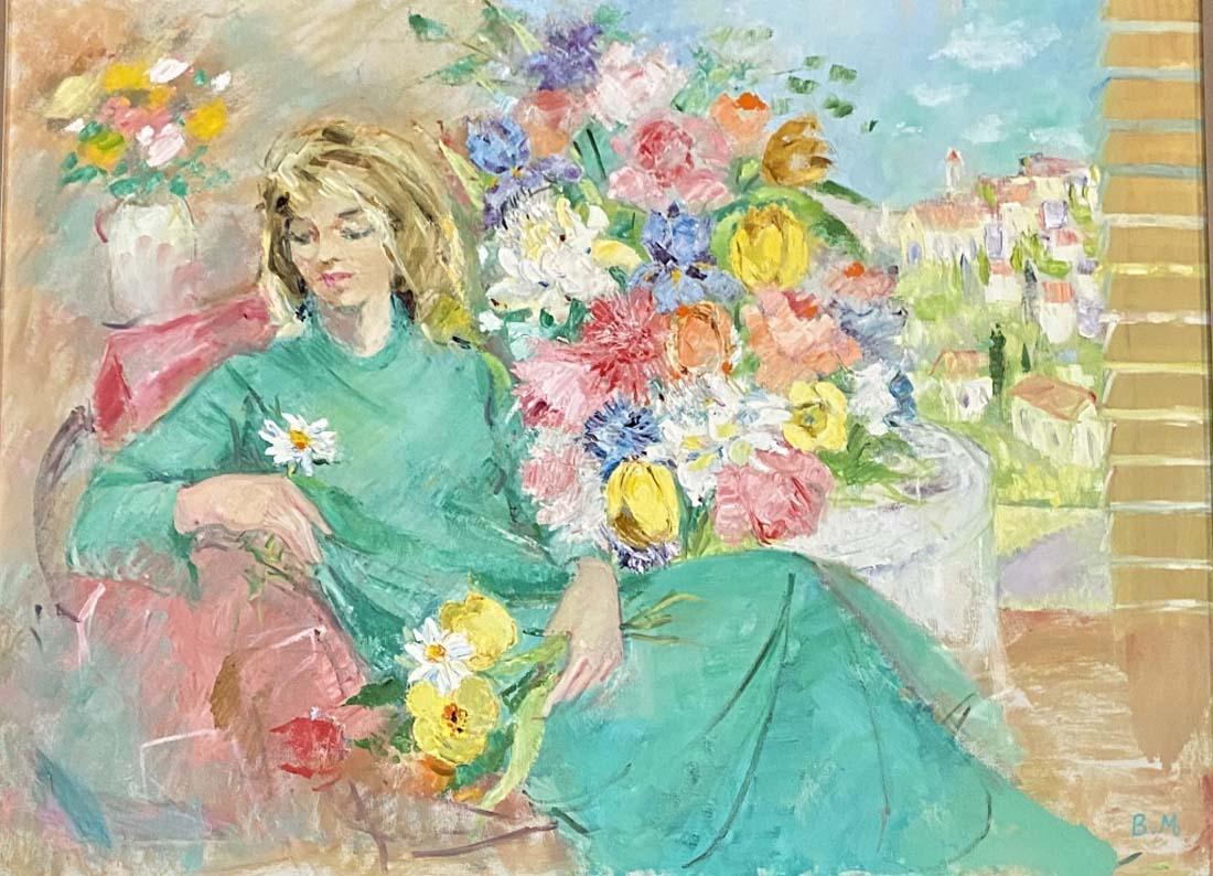 BERTHE MORISOT FIGURATIVE OIL ON CANVAS V$20,000: MINT CONDITION/MEASUREMENTS: The composition is 24 inches high and 36 inches wide/Berthe Marie Pauline Morisot was a painter and a member of the circle of painters in Paris who became known as the Imp