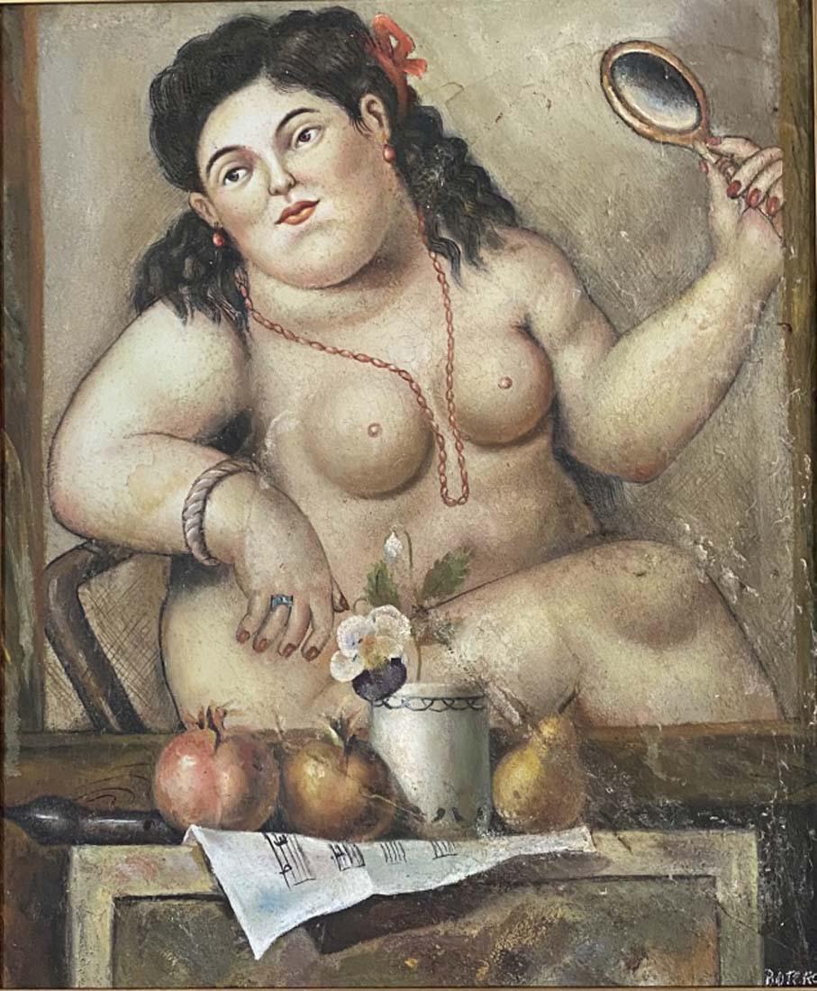 FERNANDO BOTERO MIXED MEDIA ON CANVAS V$15,000: VERY GOOD CONDITION/MEASUREMENTS: The composition is 24 inches high and 19 inches wide."in the style of" /Fernando Botero Angulo is a Colombian figurative artist and sculptor, born in MedellÃ­n. His
