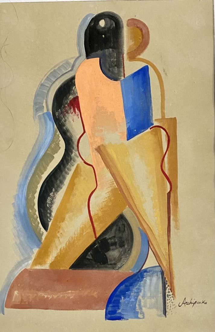 ALEXANDER ARCHIPENKO OIL PASTEL ON PAPER V$5,000: GOOD CONDITION, NO FRAME/MEASUREMENTS: The piece is 29 inches high and 23 inches wide./"in the style of" Alexander Porfyrovych Archipenko was a Ukrainian and American avant-garde artist, sculptor, and