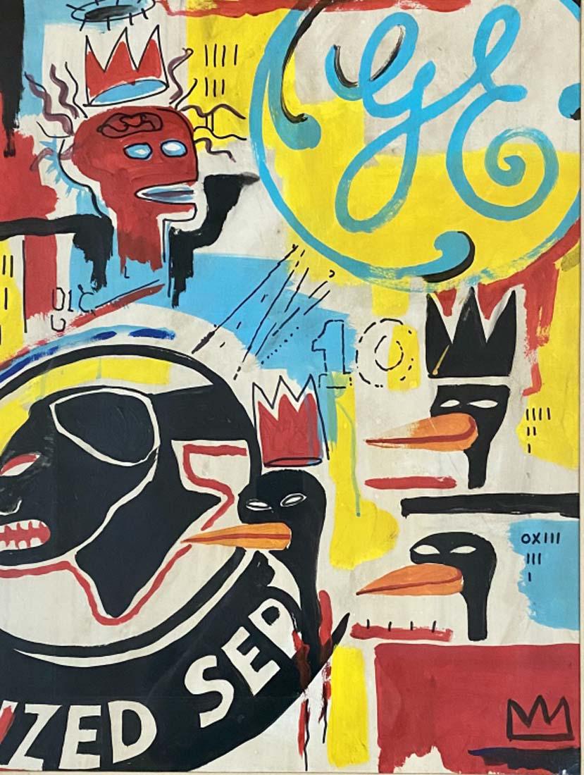 ANDY WARHOL/JEAN MICHEL BASQUIAT MIXED MEDIA ON PAPER: MEASUREMENTS:The composition is 26 inches high and 20 incheswide/GOOD CONDITION/"in the style of" Andy Warhol was an American artist, film director, and producer who was a leading figure in the visual