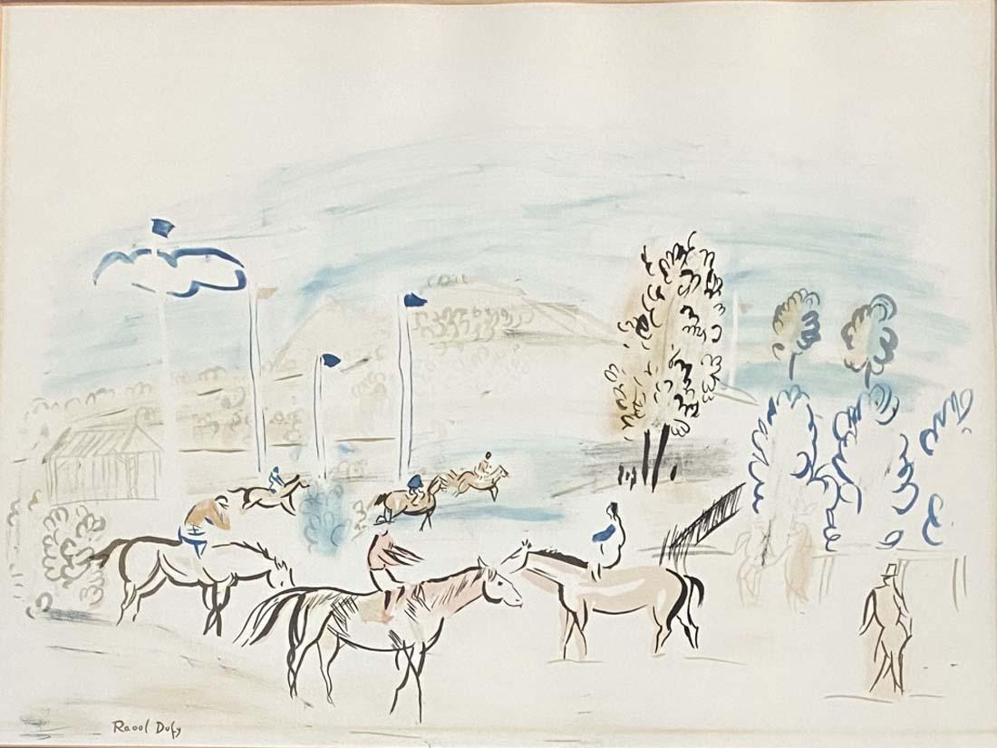 RAOUL DUFY FINE ART LITHOGRAPH ON PAPER: HORSE LANDSCAPE/24"HX30"W MINT CONDITION/"in the style of" Raoul Dufy was a French Fauvist painter, brother of Jean Dufy. He developed a colorful, decorative style that became fashionable for designs 
