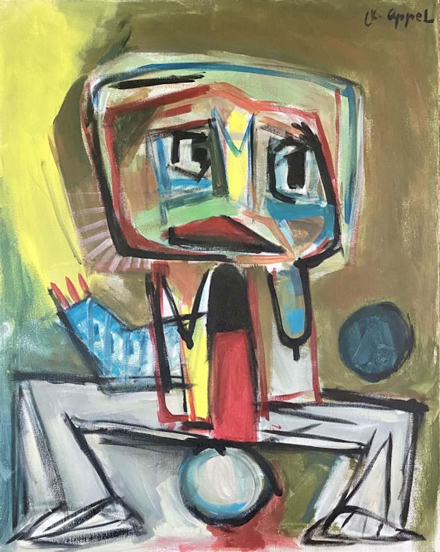 KAREL APPEL OIL ON CANVAS ABSTRACT PAINTING V$18,000: 24"WX30"H MINT CONDITION, NO FRAME/"in the style of" Christiaan Karel Appel was a Dutch painter, sculptor, and poet. He started painting at the age of fourteen and studied at the Rijksakademie in Amst