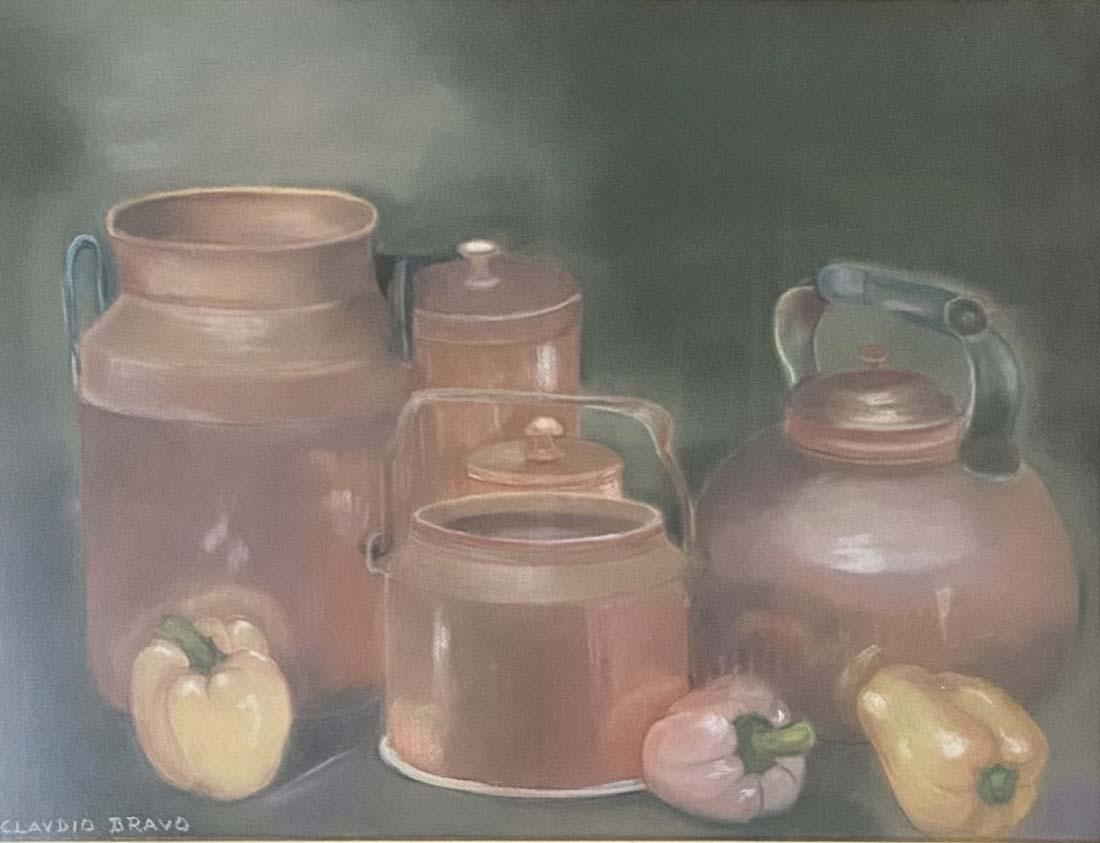 CLAUDIO BRAVO PASTEL ON PAPER V$20,000: MEASUREMENTS: 27"H BY 34" W MINT CONDITION FRAMED/"in the style of" Claudio Nelson Bravo Camus was a Chilean hyperrealist painter. He was greatly influenced by Renaissance and Baroque artists, as well