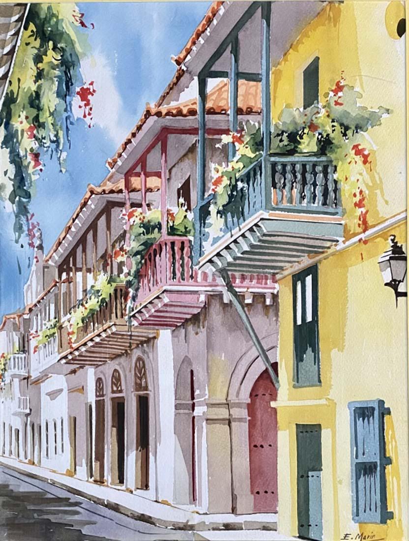 ENRIQUE MARIN WATERCOLOR ON PAPER V$5,000: 25"WX31"H MINT CONDITION/"in the style of" Enrique Marin was a Spanish painter and sculptor./Private collection, Liveauctioneers policy requires to state "in the style of", no documentation. We offer 