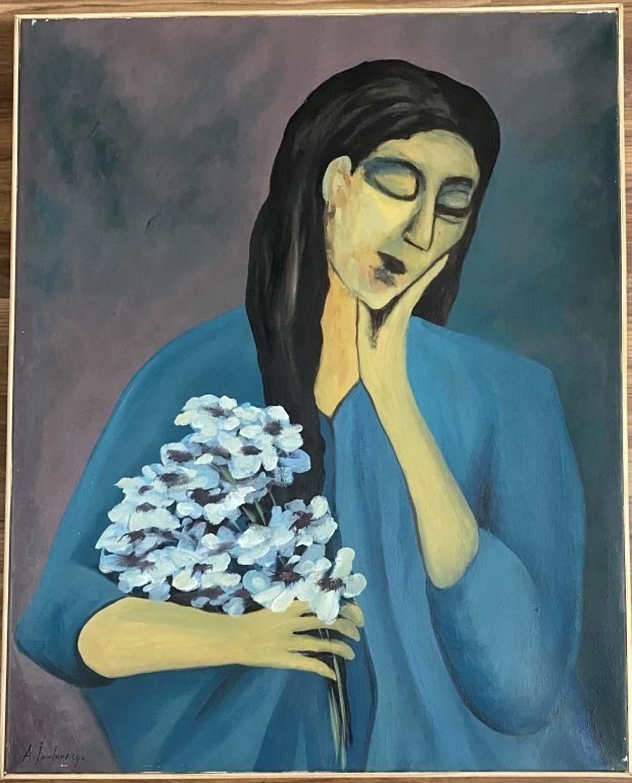 ALEXEJ VON JAWLENSKY OIL ON CANVAS V$5,000: MINT CONDITION/MEASUREMENTS: The composition is 30 inches high and 20 inches wide."in the style of" /Alexej Georgewitsch von Jawlensky, surname also spelt as Yavlensky, was a Russian expressionist pai