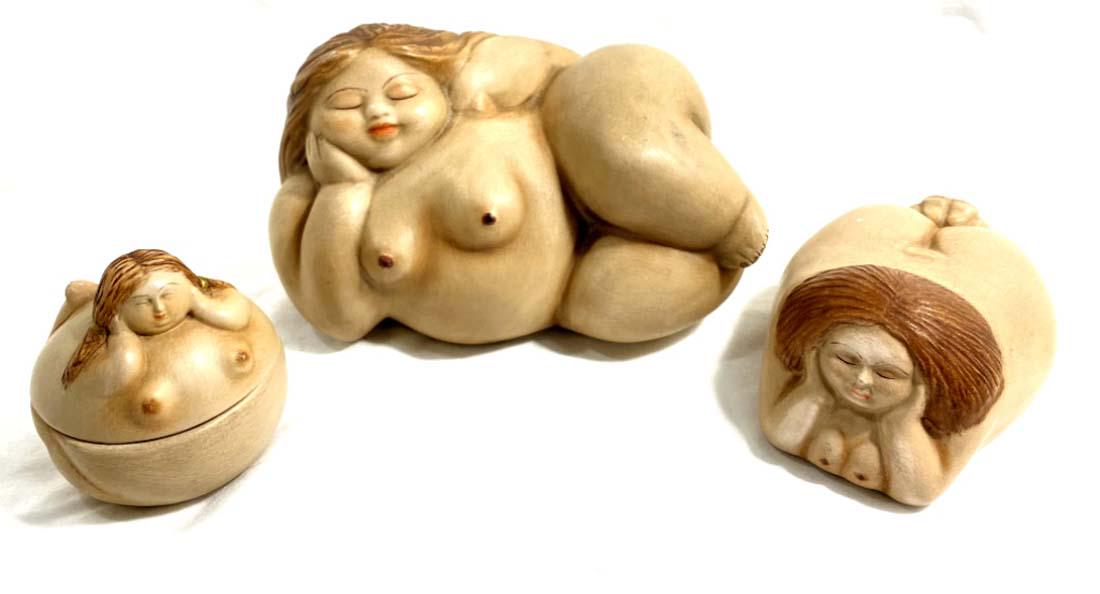 LOT OF 3 FERNANDO BOTERO STYLE WOMEN FIGURINES: SIGEND MARIA MEZZEO/3" -5"H EACH MINT CONDITION