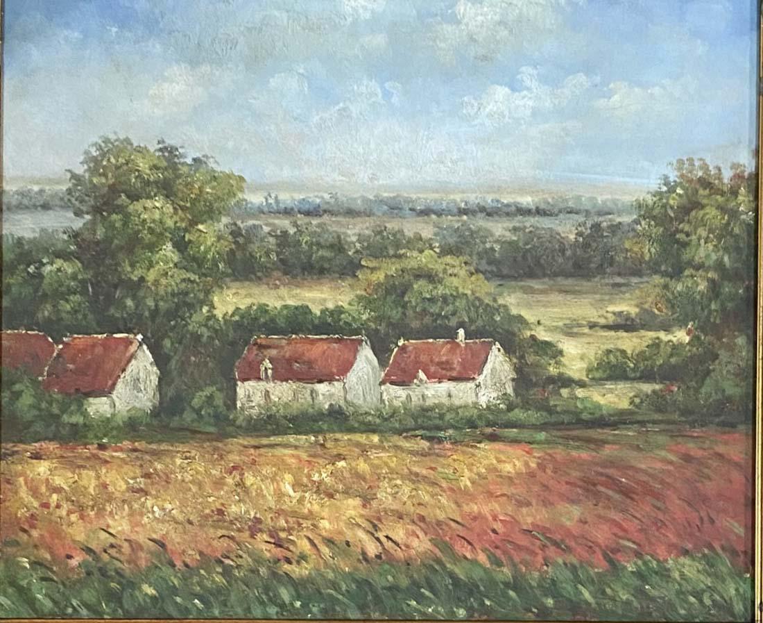 CLAUDE MONET OIL ON CANVAS LANDSCAPE PAINTING V$35,000: MEASUREMENTS:26"HX30"W MINT CONDITION FRAMED/"in the style of"Oscar-Claude Monet was a French painter, a founder of French Impressionist painting and the most consistent and prolific practitioner of t