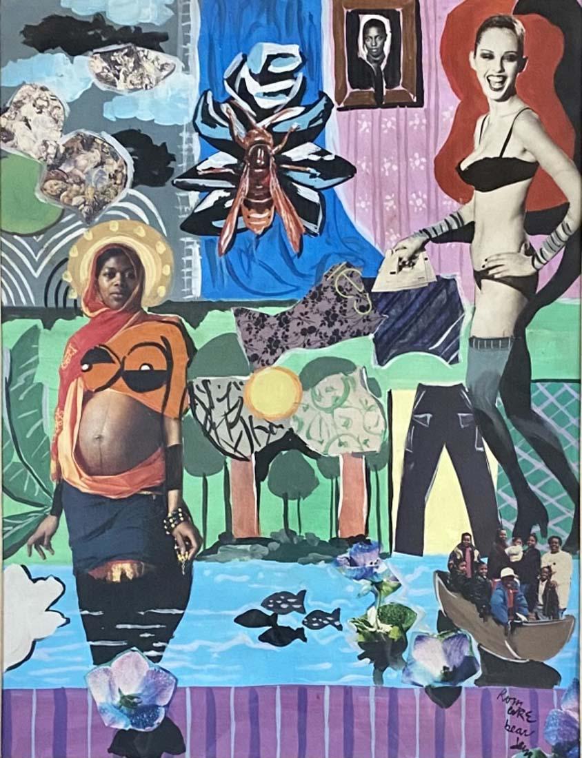 ROMARE BEARDEN COLLAGE ABSTRACT ON PAPER V$32,000: MINT CONDITION/MEASUREMENTS: The composition is 25 inches high and 20 inches wide./"in the style of" Romare Bearden was an American artist, author, and songwriter. He worked with many types of media i