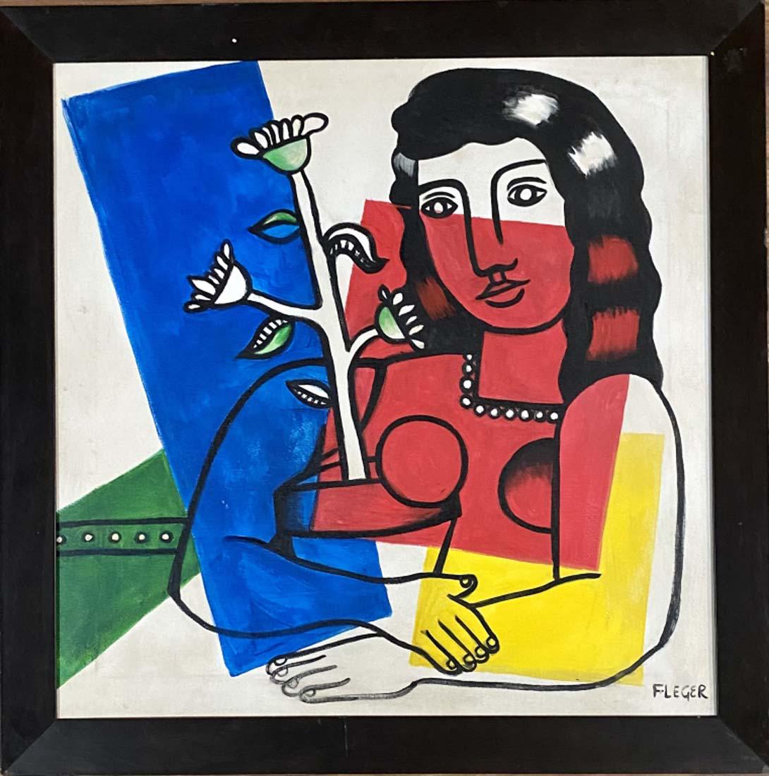 FERNAND LEGER OIL ON CANVAS FIGURATIVE V$8,000: MEASUREMENTS:31"HX31"W FRAMED MINT CONDITION, NO GLASS IN FRAME/"in the style of" Joseph Fernand Henri LÃ©ger was a French painter, sculptor, and filmmaker. In his early works he created a personal