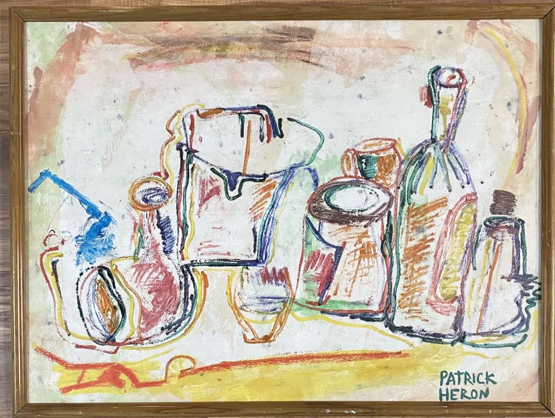 PATRICK HERON MIXED MEDIA STILL LIFE V$8,000: MEASUREMENTS: The composition is 22 inches high and 30 inches wide/GOOD CONDITION/"in the style of" Patrick Heron CBE was a British abstract and figurative artist, critic, writer, and polemicist, who