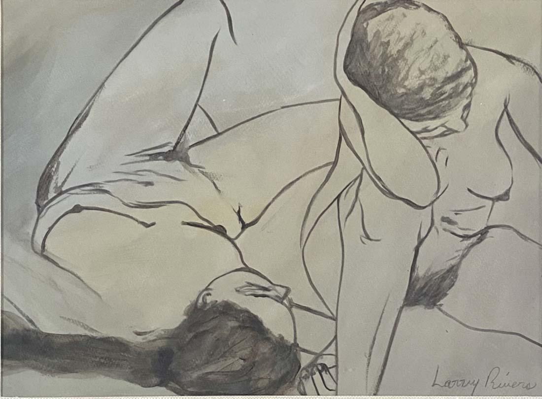 LARRY RIVERS MONOCHROMATIC INDIA INK/PAPER V$2,300: MINT CONDITION/MEASUREMENTS: The composition is 11 inches high and 16 inches wide/"in the style of" Larry Rivers was an American artist, musician, filmmaker and occasional actor./Private collection, L