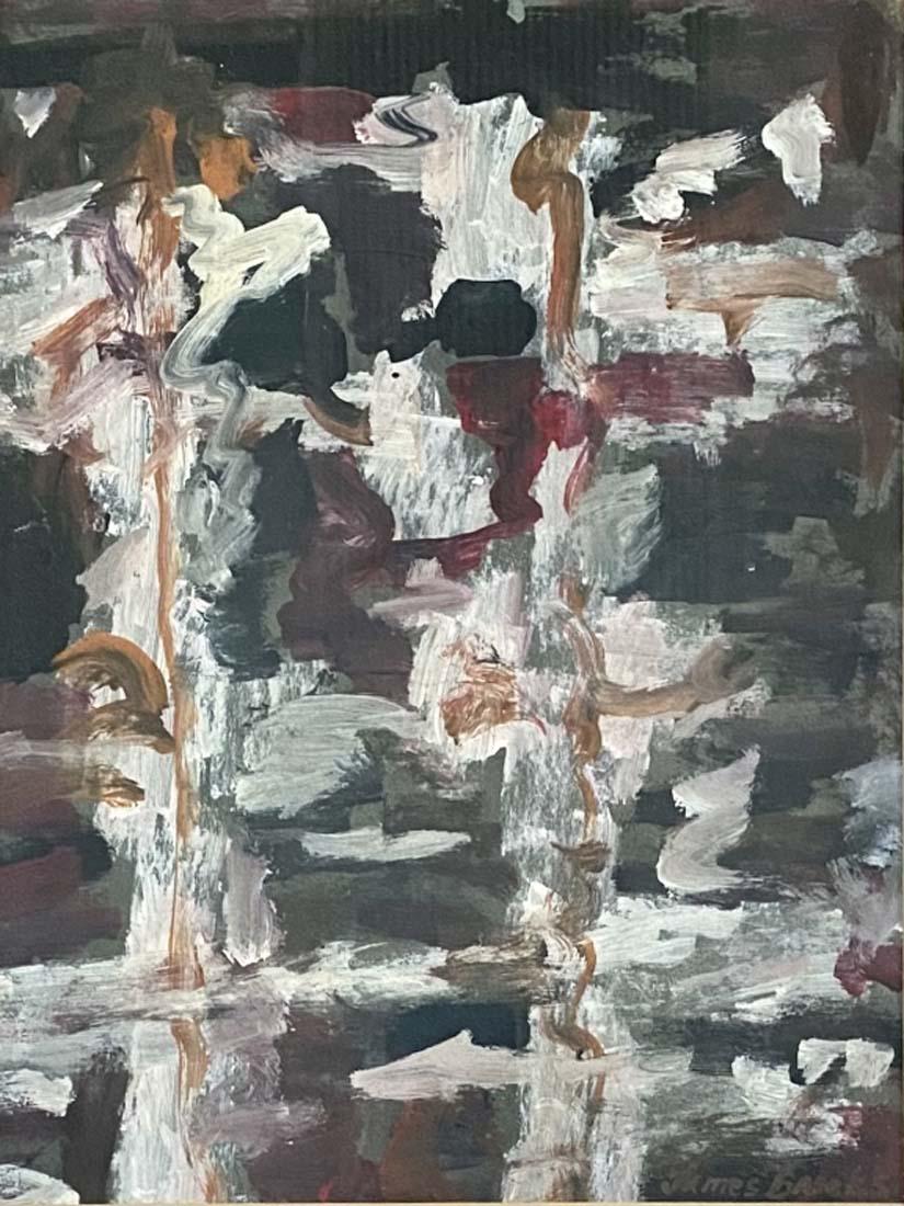 JAMES BROOKS OIL ON PAPER ABSTRACT V$16,000: MINT CONDITION/MEASUREMENTS: The composition is 14 inches high and 11 inches wide/"in the style of" James David Brooks was an American muralist, abstract painter, and winner of the Logan Medal of the