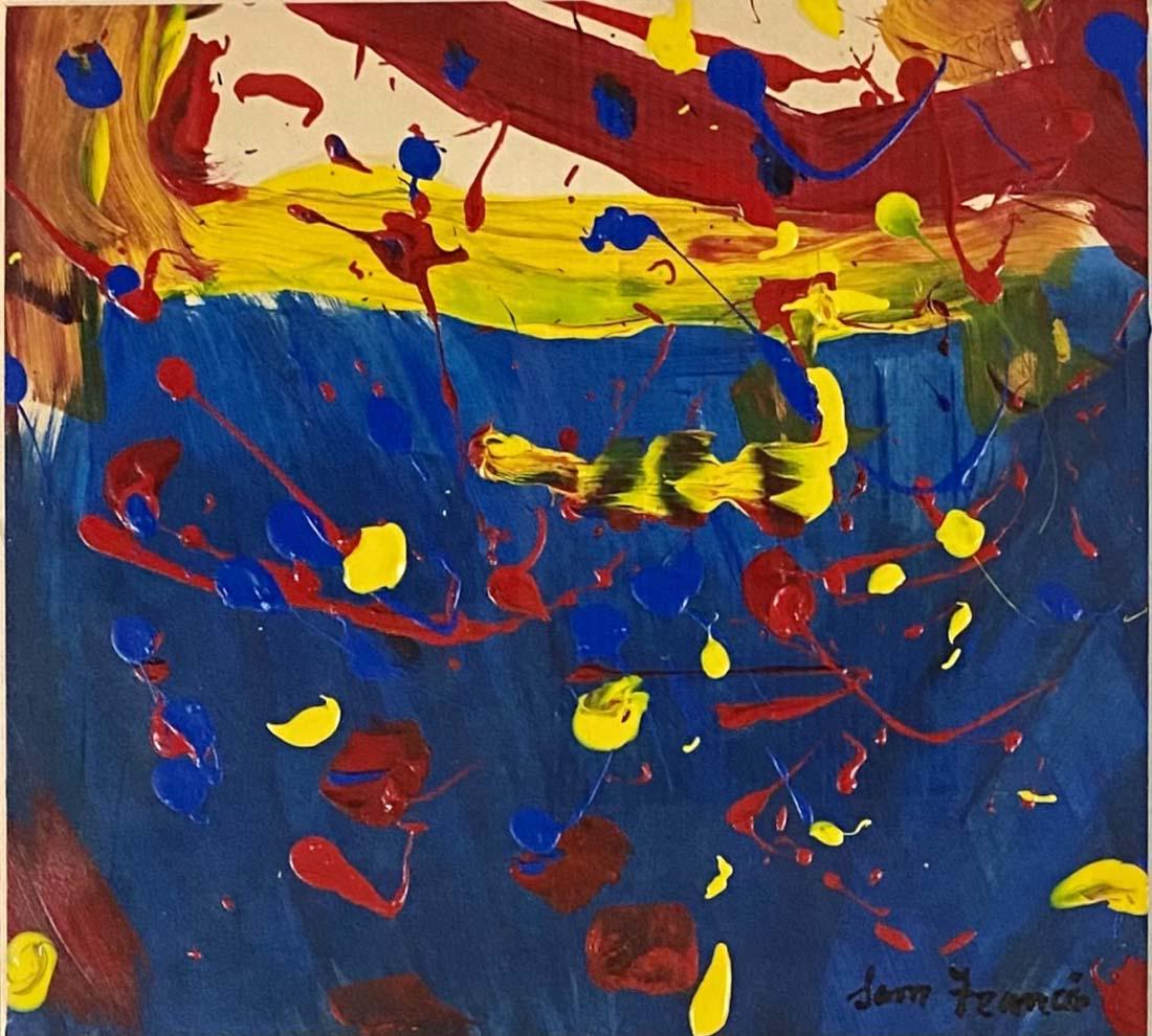 SAM FRANCIS POLYCHROMATIC OIL ON PAPER V$8,000: MINT CONDITION/MEASUREMENTS: The composition is 11 inches high and 12 inches wide/"in the style of" Samuel Lewis Francis was an American painter and printmaker./Private collection, Liveauctioneers pol