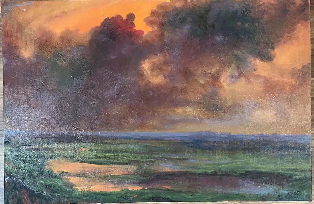 EMIL NOLDE OIL ON CANVAS LANDSCAPE V$25,000: MINT CONDITION, MEASUREMENTS:24"HX36"W NO FRAME/"in the style of"Emil Nolde was a German-Danish painter and printmaker. He was one of the first Expressionists, a member of Die BrÃ¼cke, and was one o