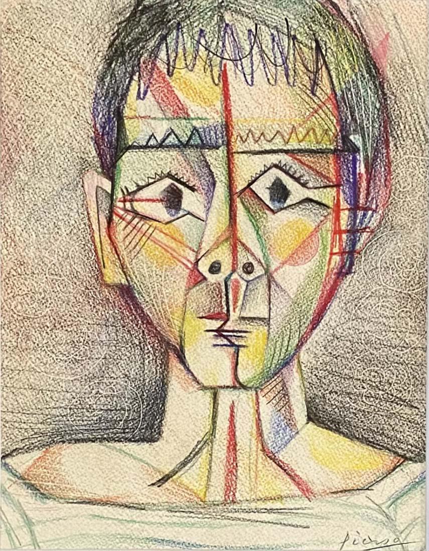 PABLO PICASSO FIGURATIVE CRAYON ON PAPER V$4,500: 18"WX22"H FRAMED AND MATTED MINT CONDITION, "in the style of" Pablo Ruiz Picasso was a Spanish painter, sculptor, printmaker, ceramicist and theatre designer who spent most of his adult life in France
