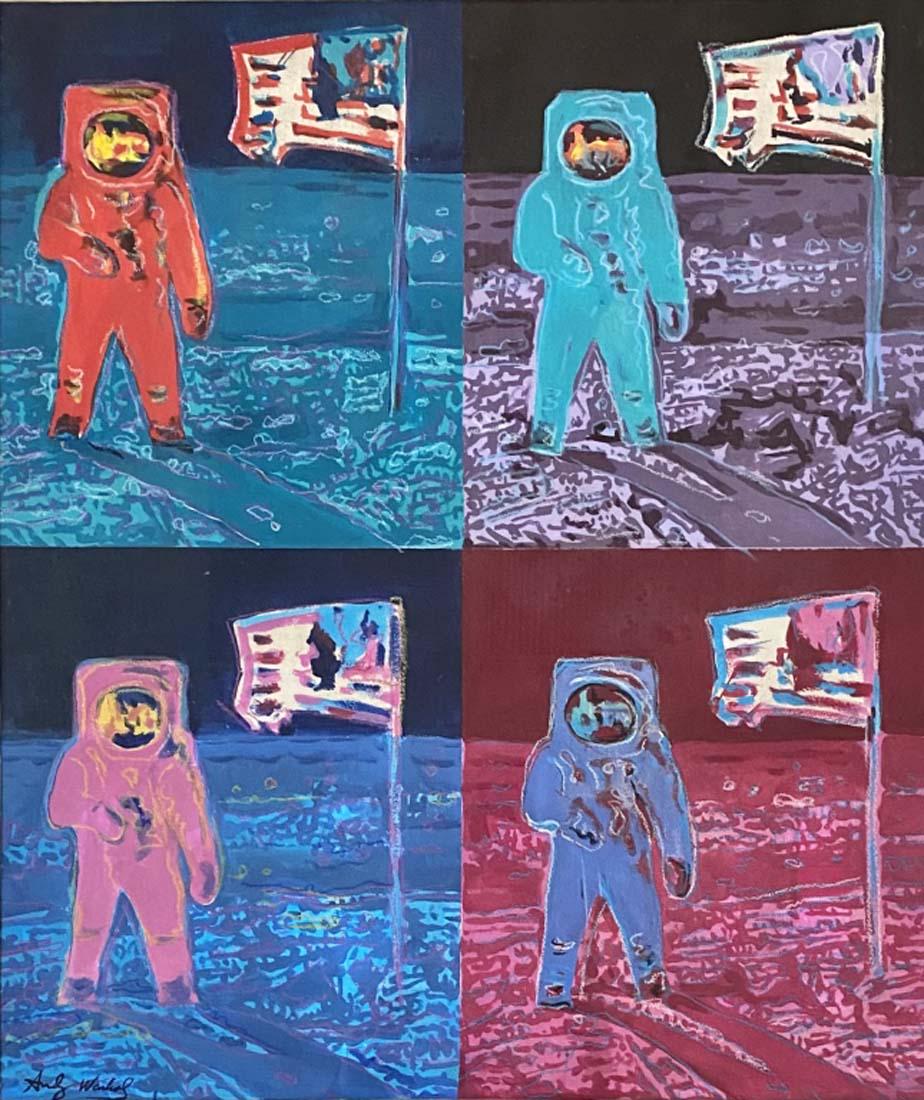ANDY WARHOL MIXED MEDIA ON PAPER VERTICAL V$22,000: MINT CONDITION/MEASUREMENTS: The composition is 34 inches high and 29 inches wide/"in the style of" Andy Warhol was an American artist, film director, and producer who was a leading figure in the visu