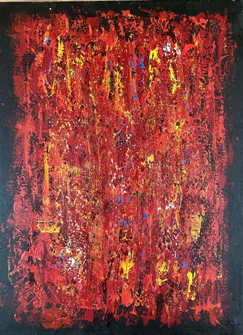 SAM GILLIAM ABSTRACT OIL ON CANVAS PAINTING V$20,000: 22"WX30"H NO FRAME, MINT CONDITION/"in the style of" Sam Gilliam is an African-American color field painter and lyrical abstractionist artist. /Private collection, Liveauctioneers policy requires to s