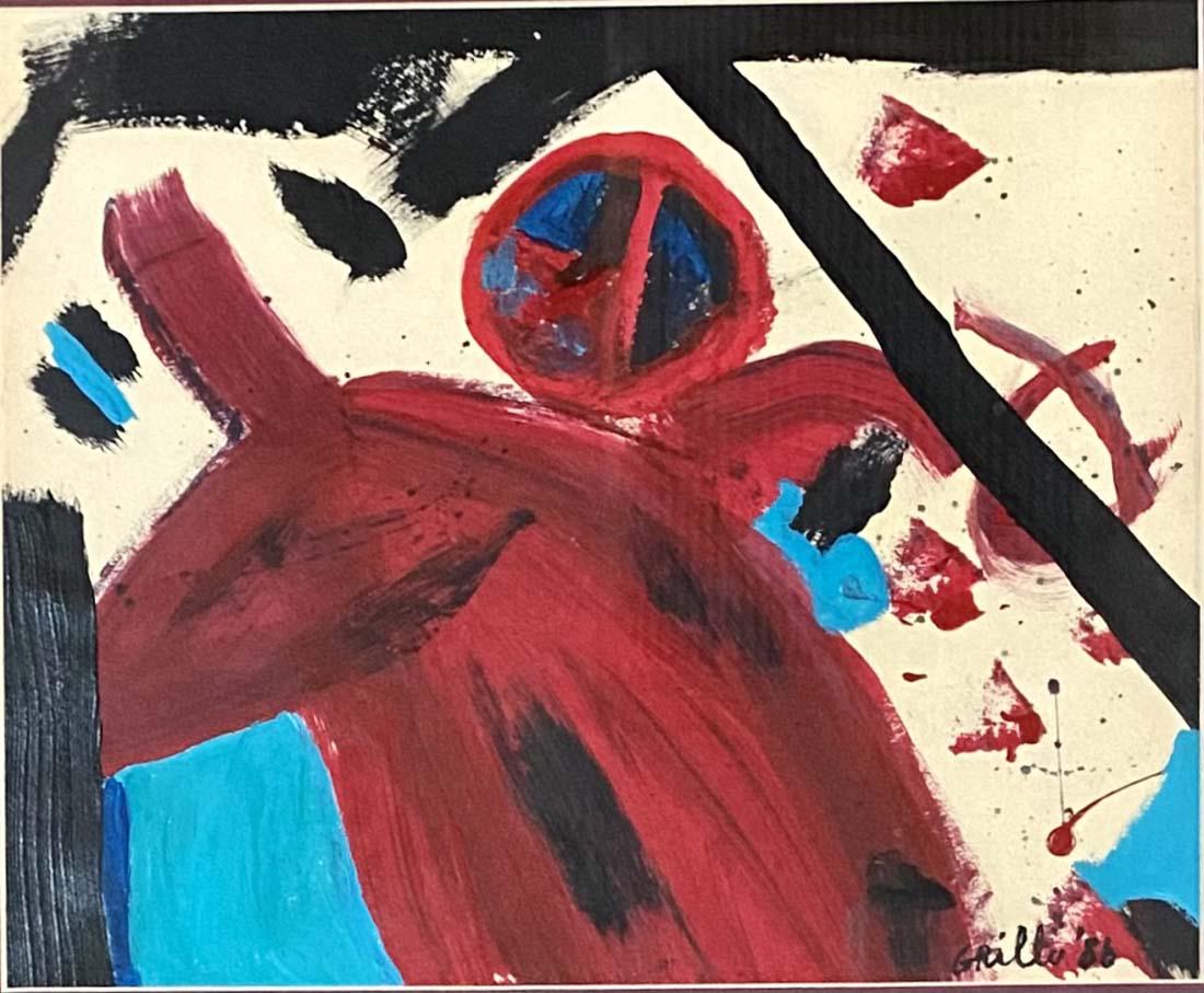JOHN GRILLO POLYCHROMATIC OIL ON PAPER V$16,000: MINT CONDITION/MEASUREMENTS: The composition is 11 inches high and 13 inches wide./"in the style of"John Grillo was an American Abstract Expressionist painter /Private collection, Liveauctioneers poli