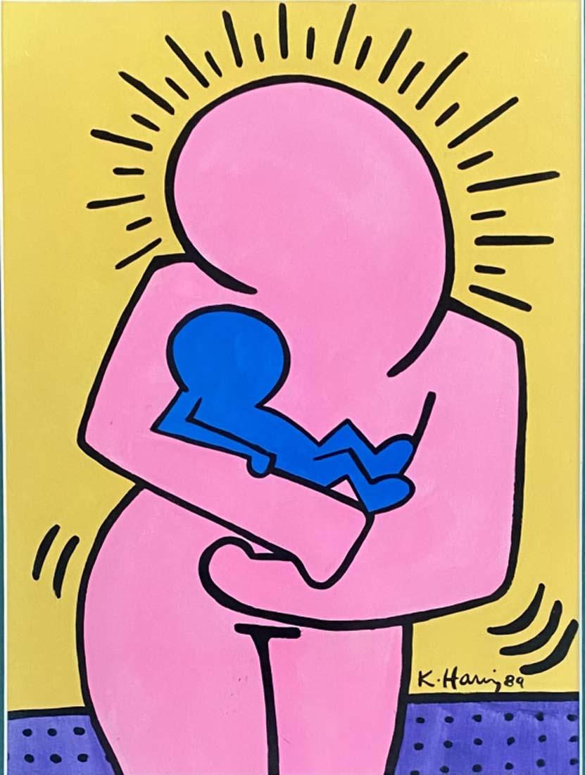 KEITH HARING FIGURATIVE OIL ON PAPER V$15,000: 19"WX23"H FRAMED AND MATTED MINT CONDITION/"in the style of" Keith Allen Haring was an American artist whose pop art and graffiti-like work grew out of the New York City street culture of the 1980s./P