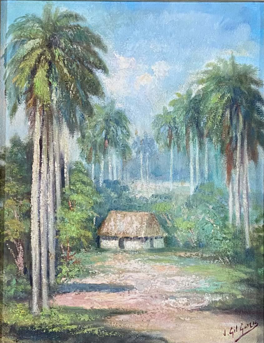 JUAN GIL GARCIA ACRYLIC ON CANVAS LANDSCAPE V$7,500: MEASUREMENTS:15"WX19"H FRAMED/ MINT CONDITION/"in the style of"Juan Gil Garcia was a Cuban painter who was born in 1876./Private collection, Liveauctioneers policy requires to state "in the style of",