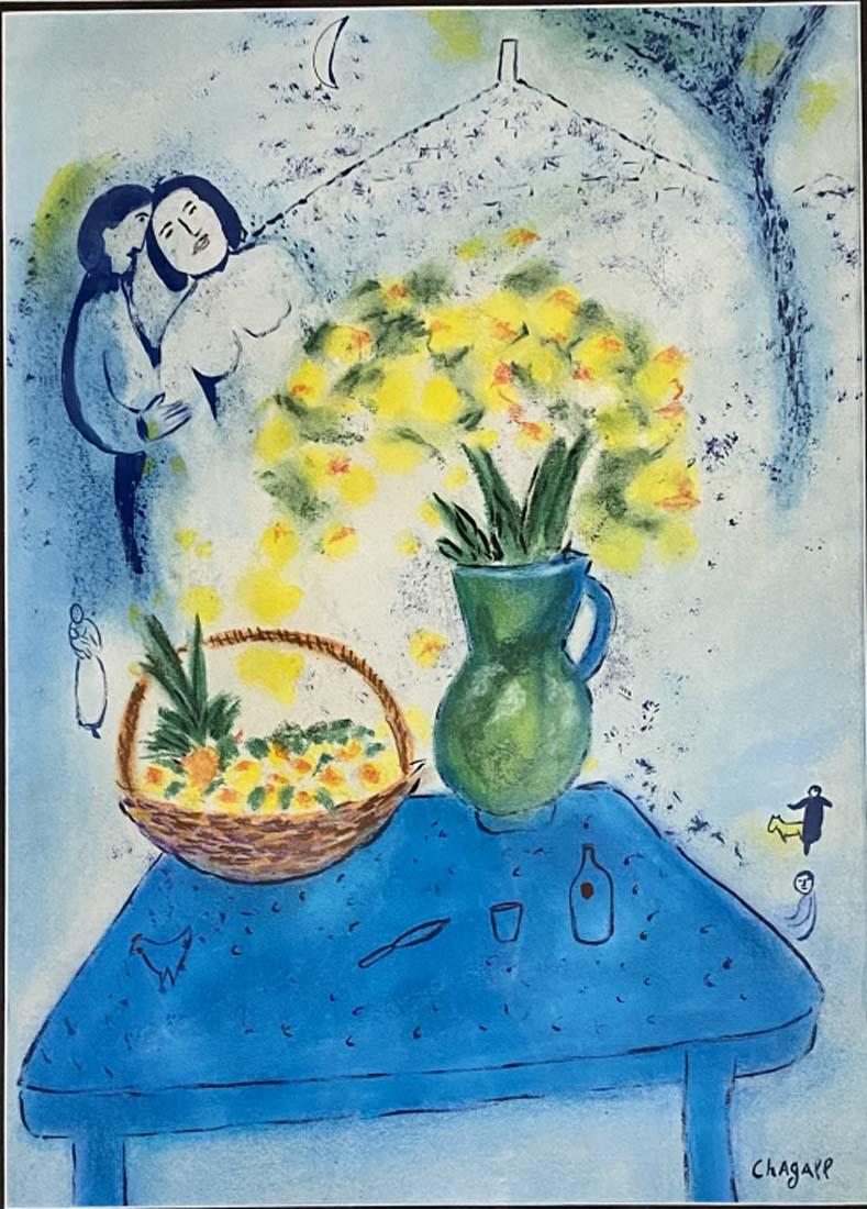 MARC CHAGALL FINE ART LITHOGRAPH V$1,500: MEASUREMENTS: 22"WX28"H FRAMED AND MATTED/"in the style of" Marc Chagall was a Russian-French artist of Belarusian Jewish origin./Private collection, Liveauctioneers policy requires to state "in the s