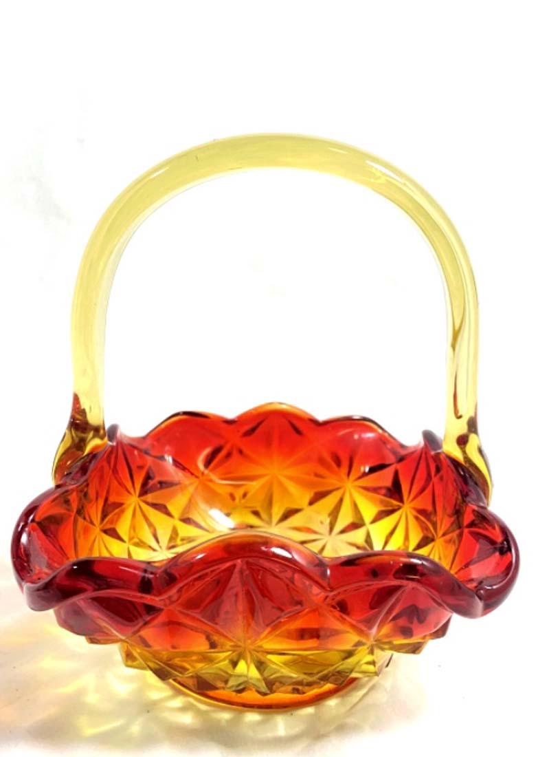 VINTAGE AMBERINA TIERA GLASS SUNSET BASKET: 8"H MINT CONDITION