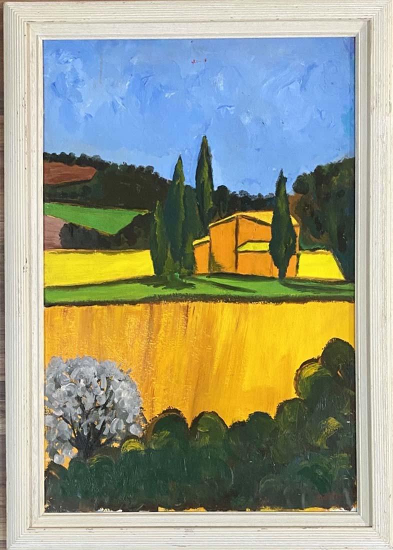 GABRIELE MUNTER ACRYLIC ON BOARD LANDSCAPE V$5,000: MEASUREMENTS: 30"WX42"H FRAMED/MINT CONDITION/"in the style of" Gabriele MÃ¼nter was a German expressionist painter who was at the forefront of the Munich avant-garde in the early 20th century. /Pri