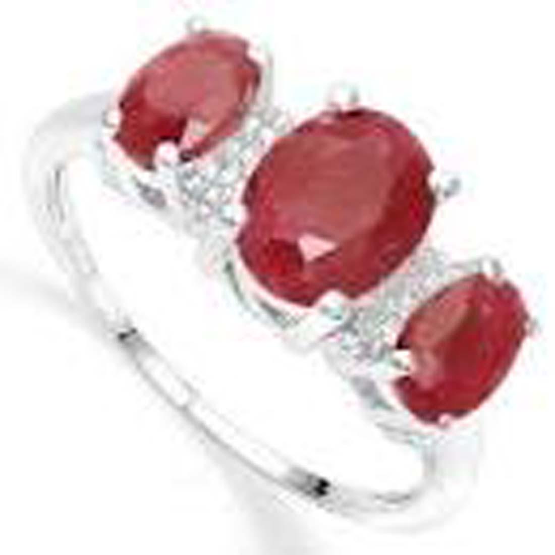 GENUINE RUBY/DIAMOND TRIPLE OVAL SET 3CT STERLING RING (1 of 1)