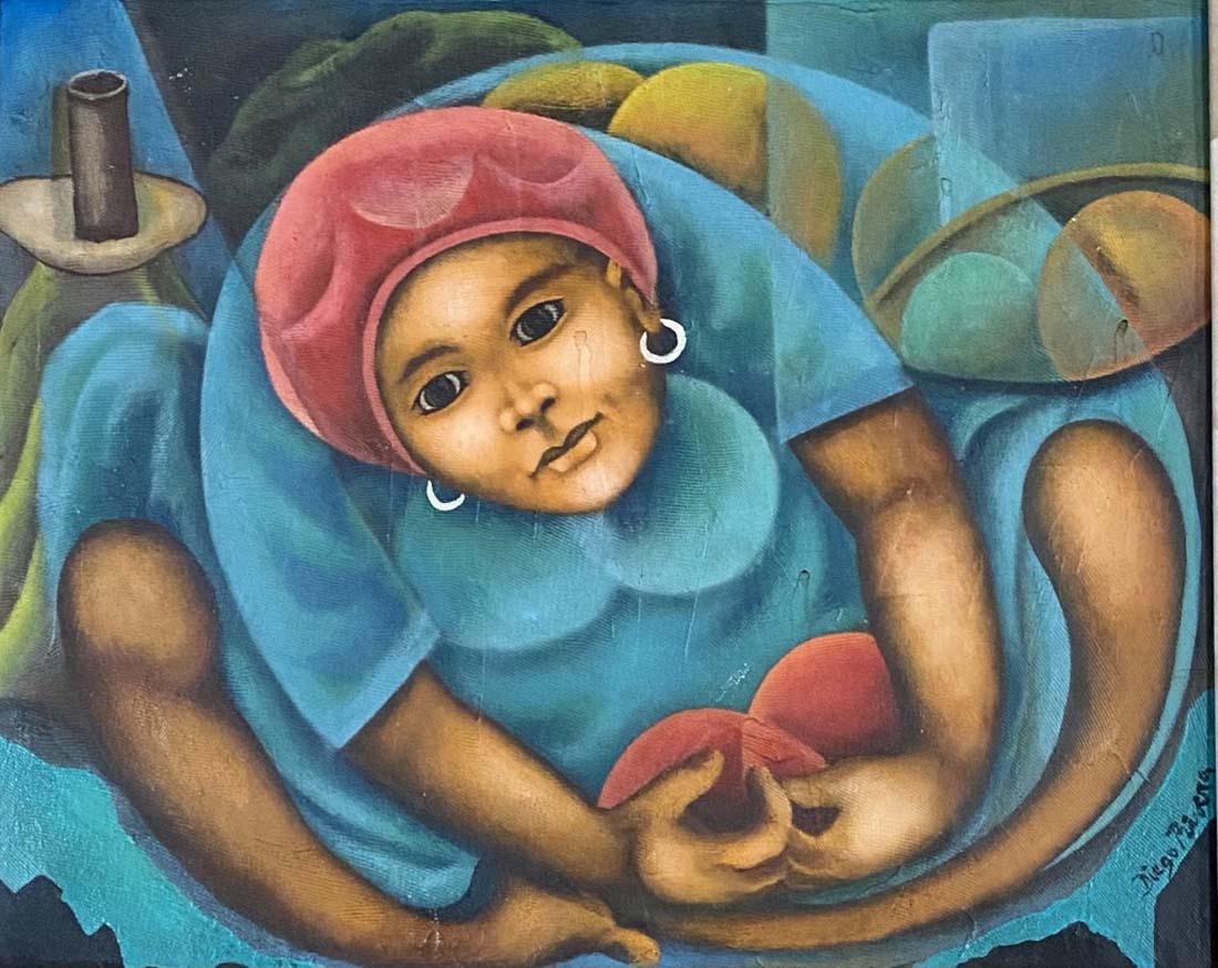 DIEGO RIVERA FIGURATIVE OIL ON CANVAS V$8,500: MEASUREMENTS: The composition is 15 inches high and 19 inches wide/OK CONDITION, MOISTURE DAMAGE/"in the style of" Diego MarÃ­a de la ConcepciÃ³n Juan Nepomuceno Estanislao de la Rivera y Barrient