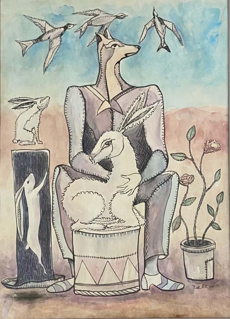 FRANCISCO TOLEDO WATERCOLOR ON PAPER V$15,000: MEASUREMENTS: The composition is 25 inches high and 18 inches wide./MINT CONDITION/"in the style of" Francisco BenjamÃ­n LÃ³pez Toledo, known as Francisco Toledo, was a Mexican Zapotec painter, sc