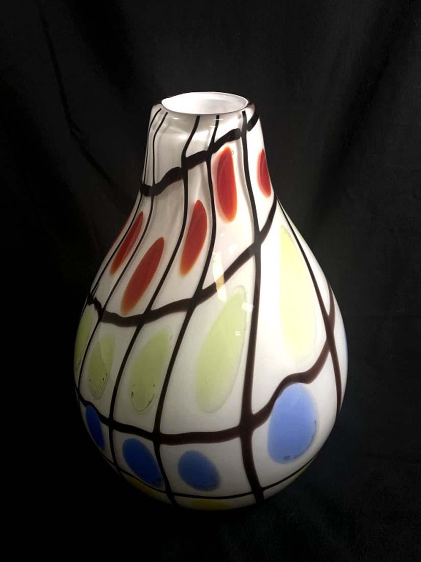 HEAVY MURANO ABSTRACT LINES/CIRCLES GLASS VASE (1 of 1)