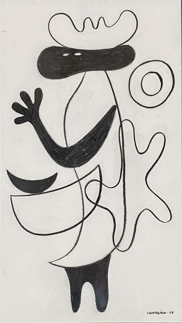 MARIO CARRENO MORALES INDIAN INK ON PAPER V$5,000: MINT CONDITION FRAMED AND MATTED/MEASUREMENTS: The composition is 32 inches high and 17 inches wide./"in the style of"Mario CarreÃ±o y Morales was a Cuban painter. He studied painting at the Academi