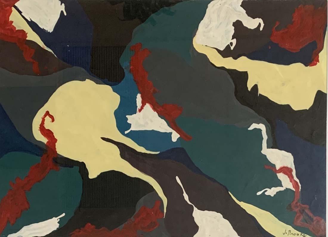 JAMES BROOKS ABSTRACT OIL ON PAPER V$16,000: MEASUREMENTS: The piece is 25 inches high and 31 inches wide. /MINT CONDITION/"in the style of" James D. Brooks was an American muralist, abstract painter, and winner of the Logan Medal of the Arts./P