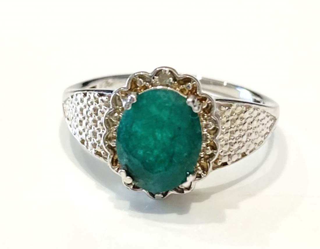 GENUINE EMERALD 3CT FACETED OVAL STERLING SILVER RING (1 of 1)