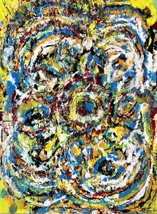 GILLIAN AYRES ABSTRACT OIL ON CANVAS V$16,000: MEASUREMENTS: The composition is 40 inches high and 30 inches wide./UNFRAMED/MINT CONDITION/"in the style of"Gillian Ayres CBE RA was an English painter.