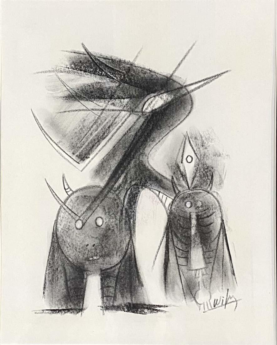 WILFREDO LAM MONOCHROMATIC CHARCOAL ON PAPER V$8,500 (1 of 3)