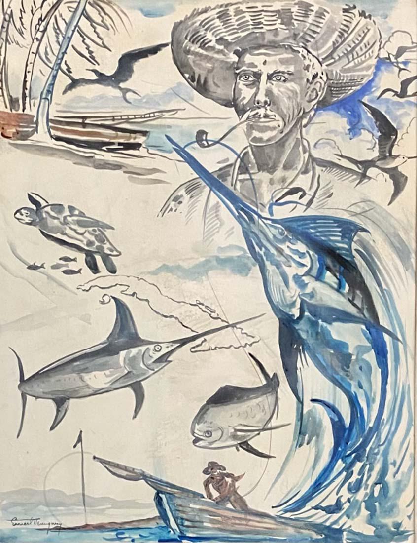 ERNEST HEMINGWAY FIGURATIVE WATERCOLOR V$25,000 (1 of 3)