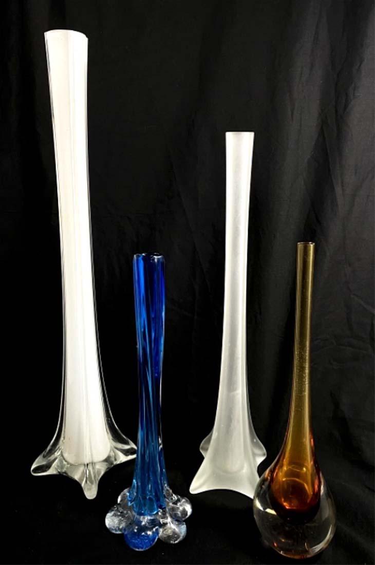 LOT OF 4 ASSORTED SIZES ART GLASS BUD VASES (1 of 1)