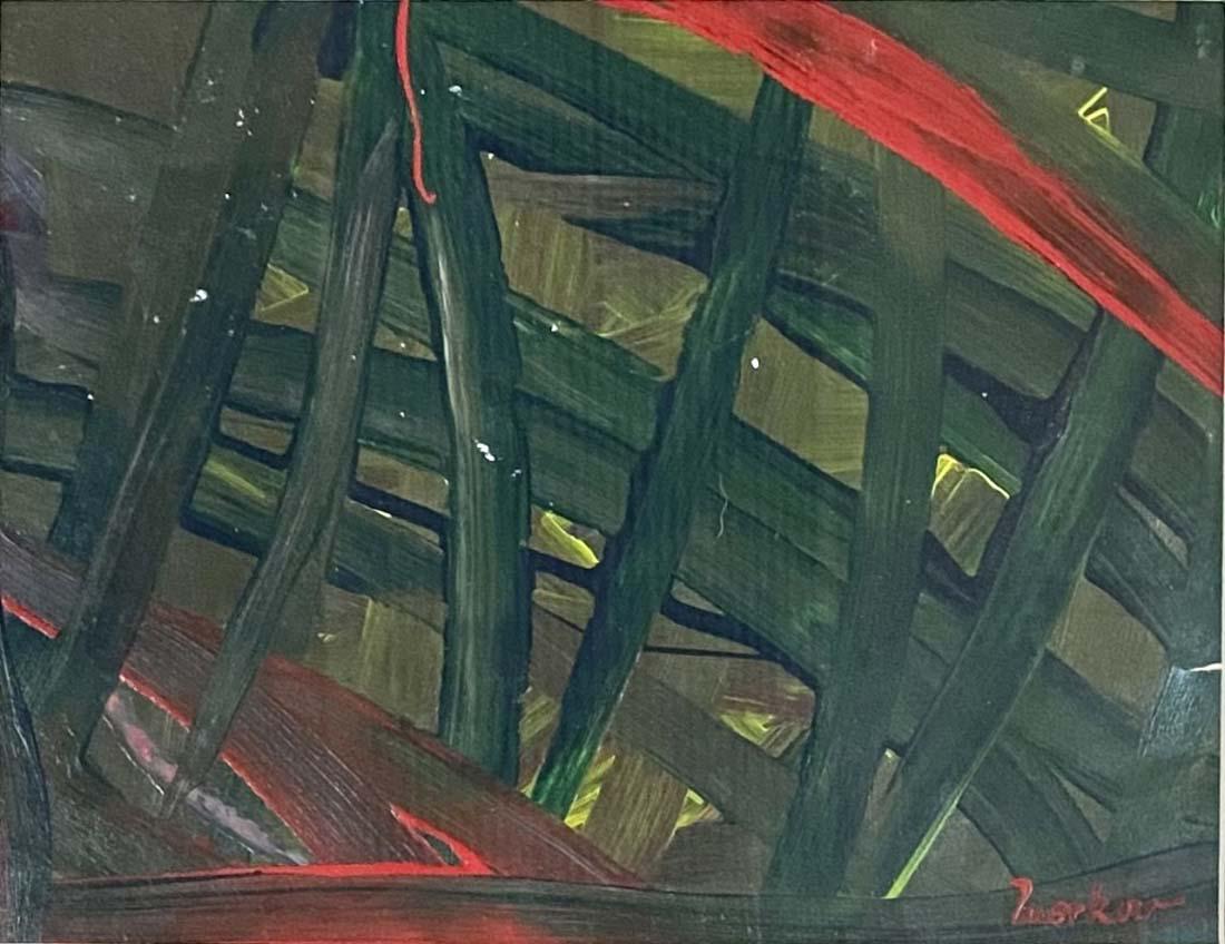 JACK TWORKOV ABSTRACT OIL ON PAPER V$1,800: MINT CONDITION/MEASUREMENTS: The composition is 10 inches high and 13 inches wide."in the style of"Jack Tworkov was an American abstract expressionist painter/Private collection, Liveauctioneers polic