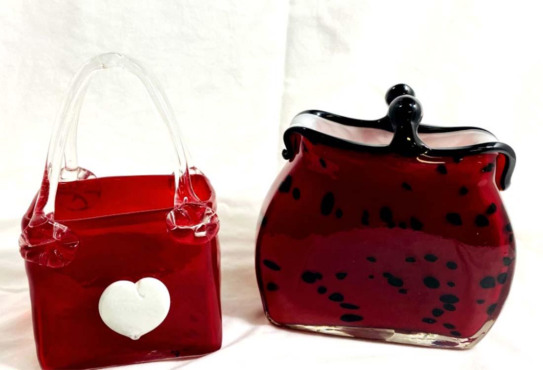 LOT OF 2 RED ITALIAN ART GLASS PURSES (1 of 1)