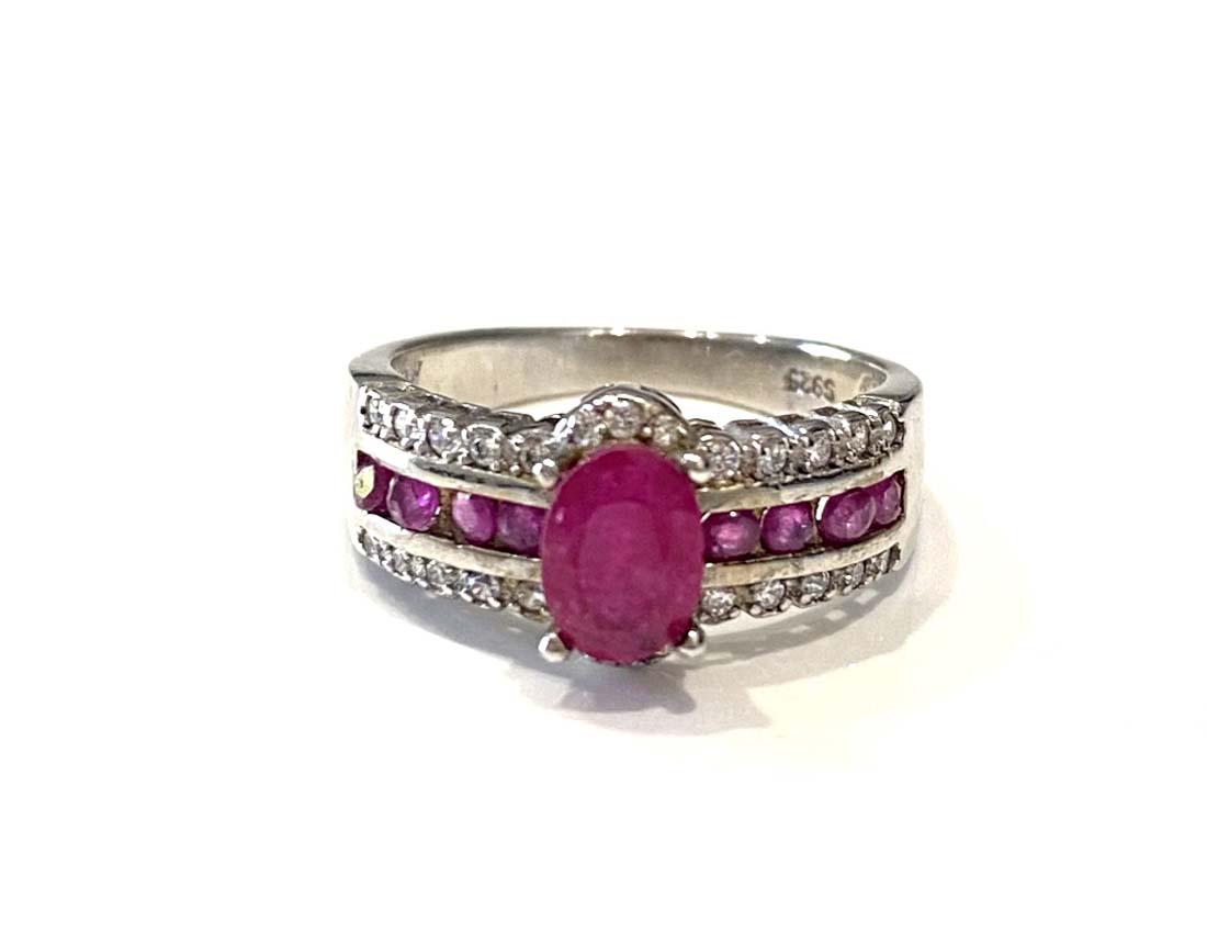GENUINE RUBY GEMSTONE 2CT ART DECO STYLE RING: STERLING SILVER SIZE 7