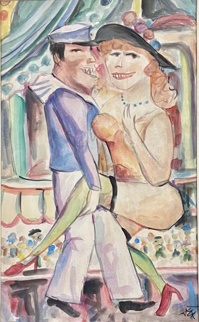 OTTO DIX FIGURATIVE WATERCOLOR ON PAPER V$12,000: MEASUREMENTS: The composition is 25 inches high and 21 inches wide./MINT CONDITION/"in the style of"Wilhelm Heinrich Otto Dix was a German painter and printmaker/Private collection, Liveauctioneers po
