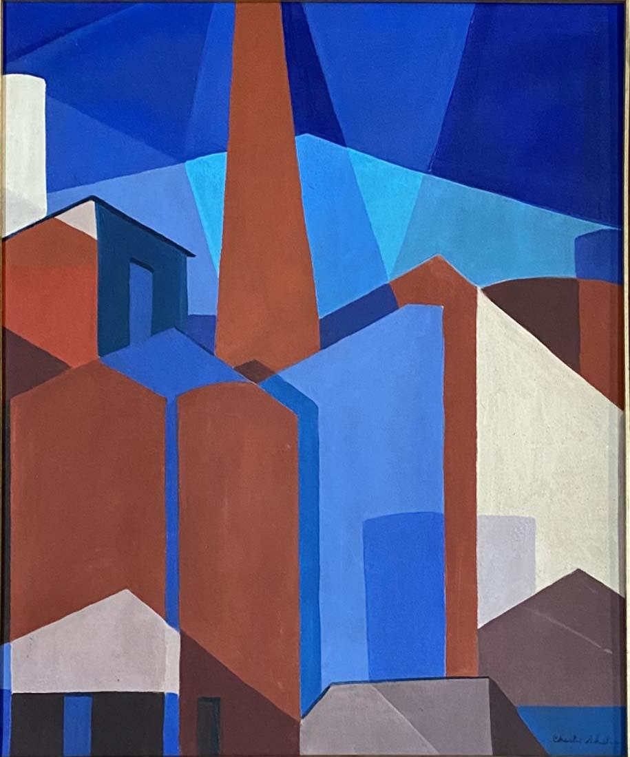 CHARLES SHELLER ABSTRACT OIL ON CANVAS V$10,000: MEASUREMENTS: The composition is 29 inches high and 23 inches wide./"in the style of"Charles Sheeler was an American painter and commercial photographer./Private collection, Liveauctioneers policy req