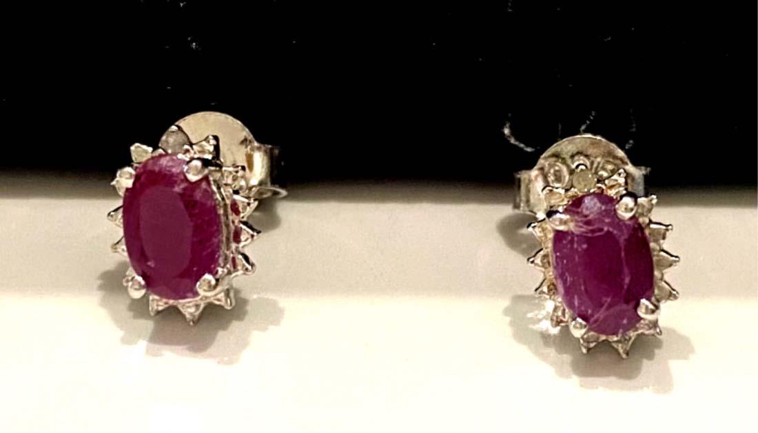 GENUINE 1CT RUBY/WHITE TOPAZ OVAL STERLING EARRINGS (1 of 1)