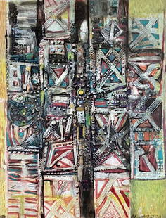 RICHARD POUSETTE DART VERTICAL MIXED MEDIA V$30,000: MINT CONDITION/MEASUREMENTS: The composition is 23 inches high and 17 inches wide./"in the style of"Richard Warren Pousette-Dart was an American abstract expressionist artist /Private collection, Live