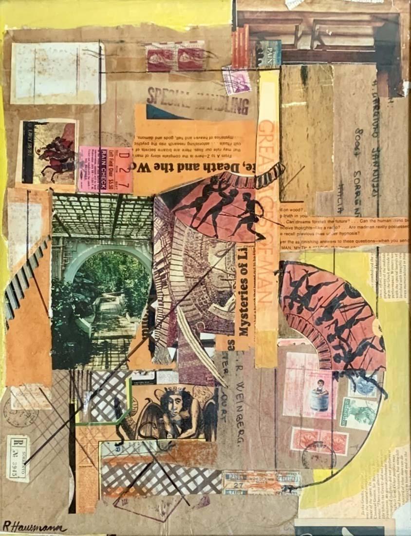 RAOUL HAUSMANN VERTICAL ABSTRACT COLLAGE V$6,000: MEASUREMENTS:The piece is 19.5 inches high and 15.5inches wide/"in the style of" Raoul Hausmann was an Austrian artist and writer/Private collection, Liveauctioneers policy requires to state "in the s